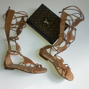 Cognac Tall Leather Gladiator sandals